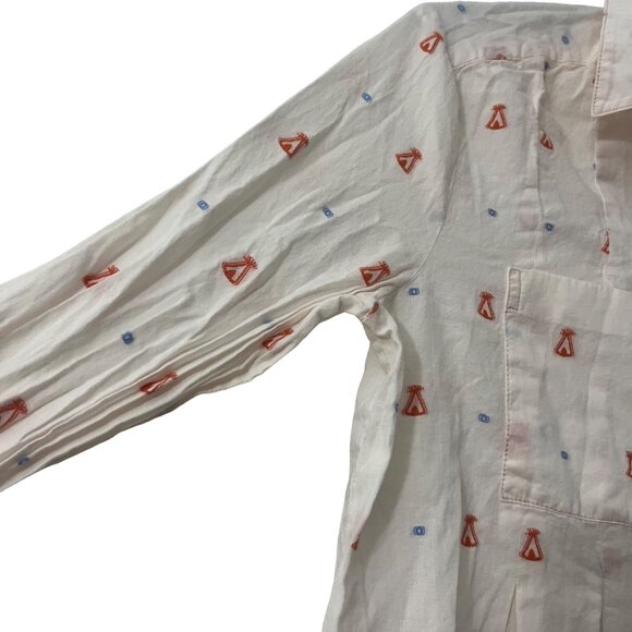 Anthropologie Maeve Womens Light Pink Teepee Embroidered A Line Button Shirt 2 - Picture 4 of 8
